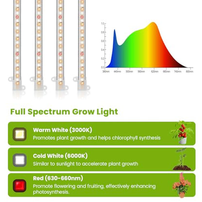 Kullsinss 8 inches LED Grow Light Strips, Full Spectrum Grow Lights for Indoor Plants with 6/12/16H Timer, 5 Dimmable Levels, Plant Light for Seedling Succulent, Ideal for Plant Shelf (4 Strips*2pcs) - size: 2 Pack