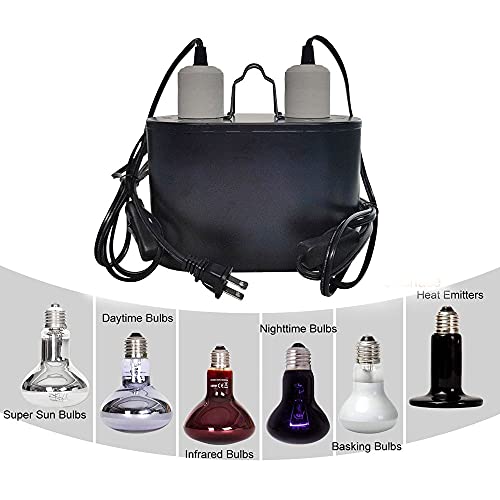 Dual Reptile Light Fixture,Dual Deep Heat Lamps UVB Light Fixture for Reptiles Dome Heat Lighting Lamp Combo kit for Bearded Dragon,lguana,Snake,Turtle Tank,E27