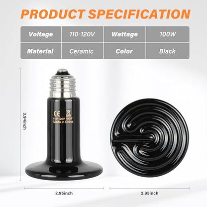 Simple Deluxe 100W Ceramic Heat Emitter 2 Pack Reptile Heat Lamp No Light Emitting Heat Bulbs for Amphibian Terrarium, Bearded Dragon Lizard Snake Turtle, Brooder Coop Incubating Chicken - size: 100W *2, style: D-75mm