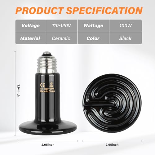 Simple Deluxe 100W Ceramic Heat Emitter, Reptile Heat Lamp No Light Emitting Heat Bulbs for Amphibian Terrarium, Bearded Dragon Lizard Snake Turtle, Brooder Coop Incubating Chicken - size: 100 Watts, style: D-75mm-1 Pcs