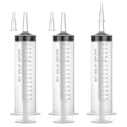 150mL Plastic Syringe for Liquid - 3 Pack Large Syringes with Adapter for Scientific Labs, Feeding, Oil Filling, Individually Wrapped - style: 150mL