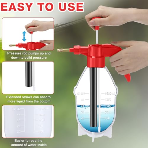 Ziliny 2 Pcs50 oz Handheld Pump Spray Bottle Garden Mister Spray Bottles Lawn Pressure Hand Pump Sprayer with Adjustable Nozzle for Chemicals Watering Weeds Plants and Cleaning (Red) - color: Red, size: 50 oz