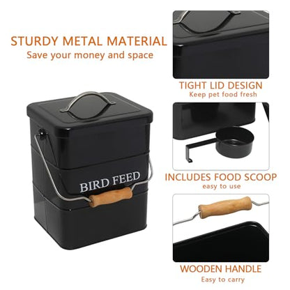 Morezi Bird seed and feed storage tin with lid Included - white-coated carbon steel - tight fitting lids - storage canister tins - Black - color: Black