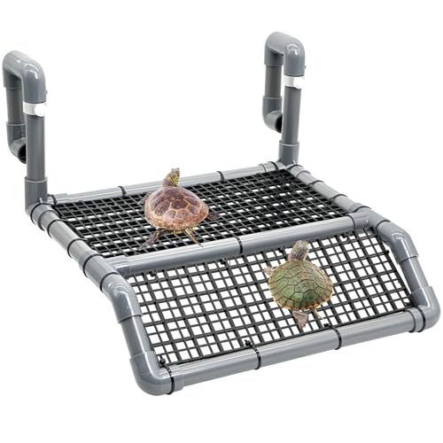 Fhiny Hanging Turtle Basking Platform, Plastic Turtle Dock Basking Area with Climbing Ramp Height Adjustable Reptile Floating Dock Tortoise Tank Accessories Decor for Lizard Gecko Hermit Crab - style: Basking Platform C