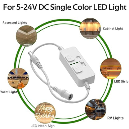 AIBOO Single Color Slider Dimmer with Timer - PWM 1pc DC 5V/12V/24V LED Controller, 36W Max, Slide Brightness Control & Auto-Off for LED Strip Lights, Closet, Counter, Aquarium Lighting (White) - color: White