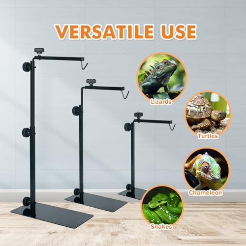 Reptile Lamp Stand, Adjustable 15.5-35 Inch Floor Light Holder for Heat Lamp & Dome, Metal Bracket for Terrarium Lighting & Heating.