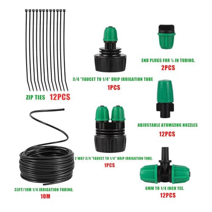 Misting Cooling System Greenhouse Misting System Automatic Garden Watering System Lock Barbed Drip Irrigation System with 1/4 inch Irrigation Tubing Mister for Patio Greenhouse Garden,Lawn. - size: Medium Drip Irrigation Kit