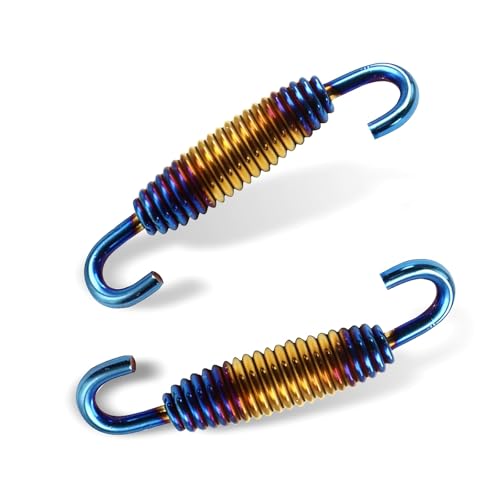 2 PCS Motorcycle Exhaust Muffler Springs, 40 mm-60 mm Retractable Range Exhaust Pipe Spring, Stainless Steel Muffler Hook, for Most Motorcycles Scooters ATVs (Multicolored Blue) - color: Multicolored Blue