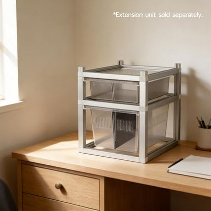 Stackable Reptile Rack with Base, 13x10x4 Inch Drawer Bin Enclosure with PE Sliding Bin and Ventilated Lid, Modular Reptile Rack Habitat for Ground Reptiles – Compatible with 13x10x8 Rack System - size: 13x10x4-base