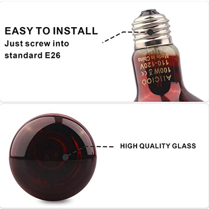 Aiicioo Reptile Red Night Light Bulb - 100W Reptile Heat Lamp Bulb Infrared Basking Spot Lamp for Bearded Dragon Lizard Turtle Hermit Crab Leopard Gecko Snake Chameleon Tank - color: ['Red'], size: ['100W']