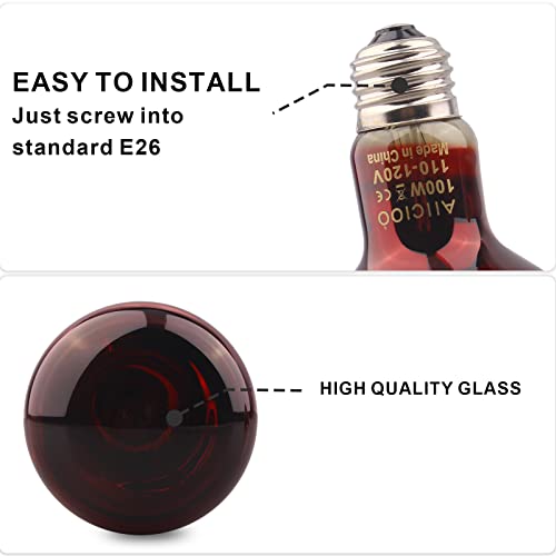 Aiicioo Reptile Red Night Light Bulb - 100W Reptile Heat Lamp Bulb Infrared Basking Spot Lamp for Bearded Dragon Lizard Turtle Hermit Crab Leopard Gecko Snake Chameleon Tank - color: ['Red'], size: ['100W']