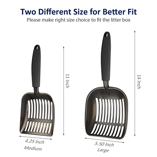 WePet Cat Litter Scoop, Non-Stick Plated Aluminum Alloy Sifter, Kitty Durable Metal Scooper, Deep Shovel, Long Handle, Kitten Pooper Lifter, Size Medium, Coated Black Body with Black Handle - color: #06 Black, size: Medium