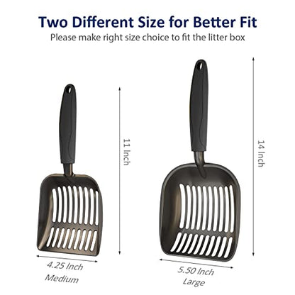 WePet Cat Litter Scoop, Non-Stick Plated Aluminum Alloy Sifter, Kitty Durable Metal Scooper, Deep Shovel, Long Handle, Kitten Pooper Lifter, Size Medium, Coated Black Body with Black Handle - color: #06 Black, size: Medium