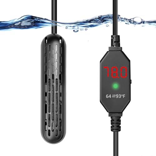 YukiHalu Aquarium Heater 25/50/100/150W with Protective Cover, Mini Fish Tank Heater with External Controller, Temperature Adjustable, Digital Display, Used for 5/10/20/30 Gallons (150W-30Gallon) - size: 150W-30Gallon