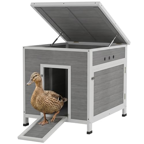 PawHut Duck Coop, Wooden Chicken House Rabbit Hutch with Openable Roof, Removable Floor, Double Doors, Ramp, Duck House for 2-4 Chickens, Geese, 25" x 32" x 30" - size: 24.8"L x 32.3"W x 29.9"H
