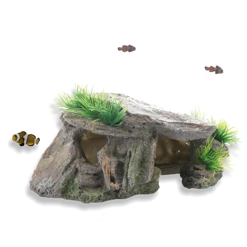 Betta Fish Hideout Cave Aquarium Rock Decor for Small Tank – 5.5 x 2.9 | Shelter for Betta Fish Guppies Shrimp / Natural Stone Look / Lightweight Resin