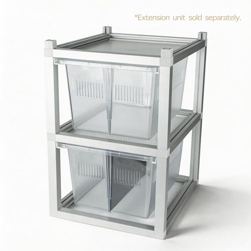 Stackable Reptile Rack with Base, 13x10x8 Inch Reptile Rack Drawer System with Bins, Modular Stackable Gecko Breeding Enclosure with Removable Divider & Ventilated Lid – Expandable up to 6 Levels - size: 13x10x8-base