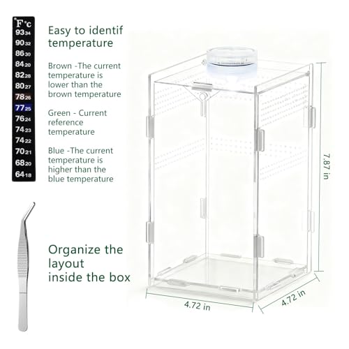 Jumping Spider Enclosure, Small Reptile Insect Terrarium, Spider Tank with Magnetic Door & All-Side Vent, Pre-Assembled Habitat for Spiderling, Mantis, Tarantula, Snail 7.8" * 4.7" * 4.7 (Vertical)