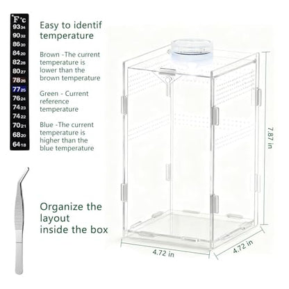 Jumping Spider Enclosure, Small Reptile Insect Terrarium, Spider Tank with Magnetic Door & All-Side Vent, Pre-Assembled Habitat for Spiderling, Mantis, Tarantula, Snail 7.8" * 4.7" * 4.7 (Vertical)