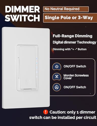 MOES Digital Dimmer Light Switch, 3 Way & Single Pole Dimmable Switches for LED,CFL,Incandescent,Halogen, 600Watt Max, No Neutral Wire Required, ON/Off Switch with Dimming Buttons (Pack of 2) - size: 2 Pack