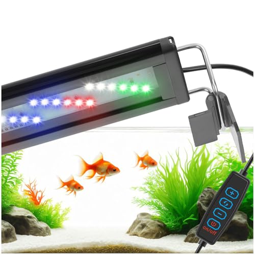 DaToo LED Aquarium Light Full Spectrum Fish Tank Light with Dimmer White Blue Red Green LEDs Fish Tank Light with Three Lighting Modes and Extendable Bracket for 8 Inch to 12 Inch Aquarium - size: 8~12 Inch