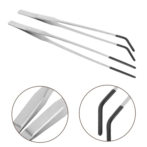 ORFOFE 2pcs Curved Aquarium Tweezers Stainless Steel Reptiles Feeder Rubber Tips Tongs For Snake Turtle Pet Lizard Feeding Supplies