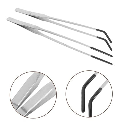 ORFOFE 2pcs Curved Aquarium Tweezers Stainless Steel Reptiles Feeder Rubber Tips Tongs For Snake Turtle Pet Lizard Feeding Supplies