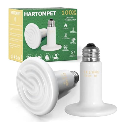 HARTOMPET 100W Ceramic Heat Emitter - White Reptile Heat Bulb - No Light Infrared Reptile Heat Lamp for Lizards, Turtle，Dogs, Cats - Ideal for Terrariums and Brooder Coop Heating - White