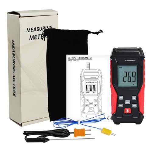 Digital K Type Thermometer with Two Thermocouple Probes, -328°F~2501°F Single Channel Thermocouple Thermometer HVAC Temperature Meter with Backlit LCD Display Max/Min, Data Hold