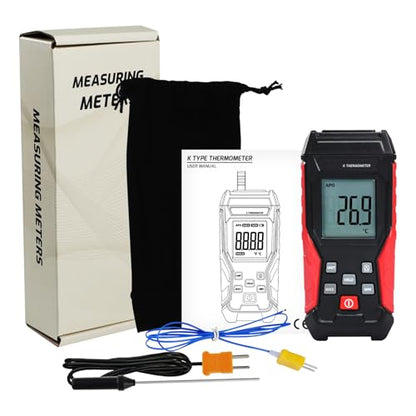 Digital K Type Thermometer with Two Thermocouple Probes, -328°F~2501°F Single Channel Thermocouple Thermometer HVAC Temperature Meter with Backlit LCD Display Max/Min, Data Hold