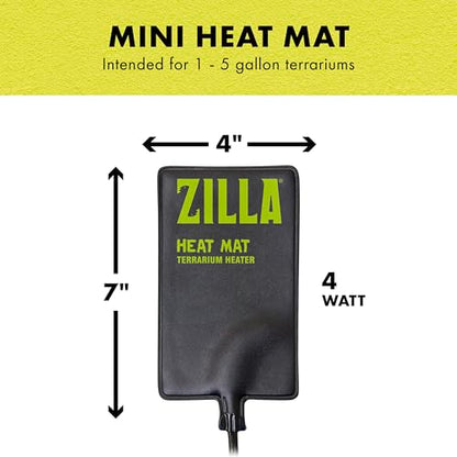 Zilla Heat Mat, Terrarium Heater for Reptiles, Snakes (Ball Pythons, Corn Snakes), Leopard Geckos, Tortoises, Amphibians and Arachnids, Mini, Fits 1-5 Gallon, 4 Watt - size: Mini , 4" x 7"