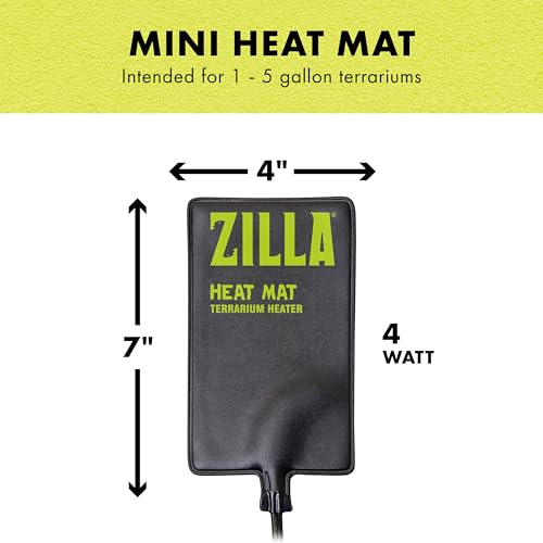 Zilla Heat Mat, Terrarium Heater for Reptiles, Snakes (Ball Pythons, Corn Snakes), Leopard Geckos, Tortoises, Amphibians and Arachnids, Mini, Fits 1-5 Gallon, 4 Watt - size: Mini , 4" x 7"