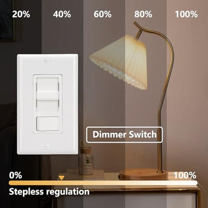 Wengart Dimmer Switch BAK-008,120VAC 150W Dimmable LED/CFL Lights,Halogen and Incandescent Bulbs 600W Max,UL Listed,White