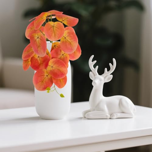 Reptile Plants for Terrarium, Amphibian Habitat Decor Artificial Hanging Plants Fake Plastic Leaves Stems UV Resistant Bunches Faux Plants Bushes for Home Decor (Round Leaves Orange) - color: Round Leaves Orange