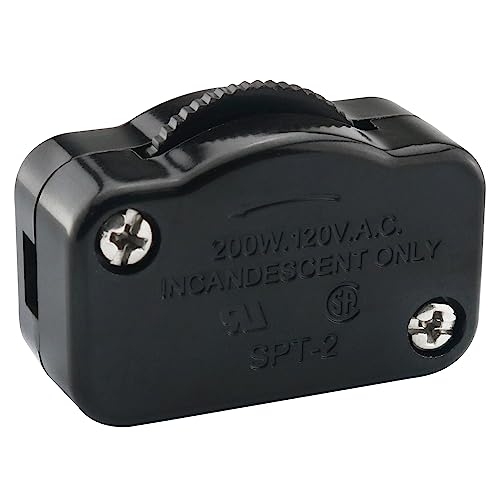 Hi-Low Dimmer Switch ZZLZX SPT-2 High to Low Inline Brightness Control Switch for 18/2 Lamp Cord, Black