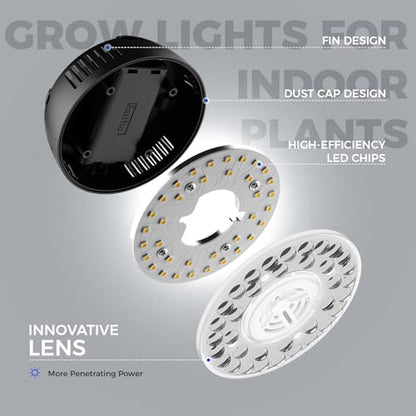 Barrina Orbgrow OG09 Puck LED Grow Light, 5000K 18W(2 x 9W, 270 Watt Equiv), Plant Lights for Indoor Plants Full Spectrum, Magnetic & Linkable, Small Grow lamp, Perfect for Plant Shelf, 2 Packs, Black