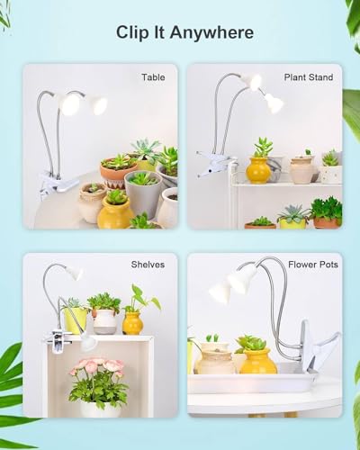 Grow Lights for Indoor Plants,Full Spectrum Grow Light with Warmwhite Red LED,Dual Head Clip Plant Light for Indoor Plants,Manual ON/Off Switch,Adjustable Gooseneck Plant Light for Houseplants