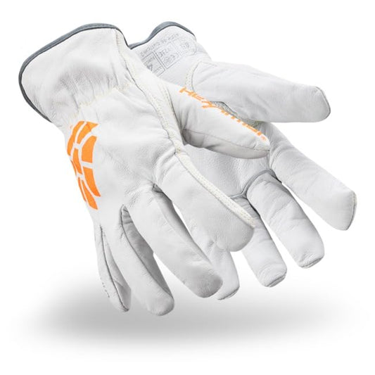 HexArmor Chrome SLT 4061 Leather Work Gloves | ANSI A5 Cut Resistant | 360° Aramid Liner | Durable Goatskin Leather Palm | SlipFit Cuff Mechanics Style Safety Glove | Large - color: Chrome Slt 4061 | White, size: Large
