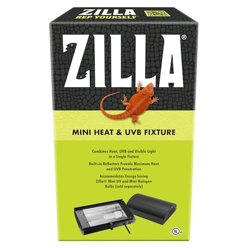 Zilla Reptile Terrarium Enclosure Mini Heat & UVB Light Fixture (Bulb Sold Separately), White, 1 Count (Pack of 1)