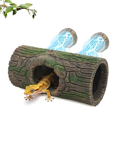 REPTITRIP Magnetic Crested Gecko Hideout - Resin Hollow Log Cave, Reptile Hide Cave, Reptile & Amphibian Habitat Hide, Terrariums Decor