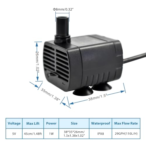 CONQUERALL DC 5V 29GPH 1W 1.5ft USB Water Pump with 3.3ft Tubing for Dog Water Dispensers (Black) - color: Usb 5v 1w 110l/H 45cm Head (Black)