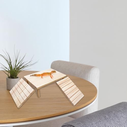 Oooct Bearded Dragon Basking Platform, Wooden Reptile Cave Hideout with Climbing Ramp, Aquariums & Terrariums Accessories for Bearded Dragons Leopard Geckos Lizards Turtles Hamsters - color: Wood