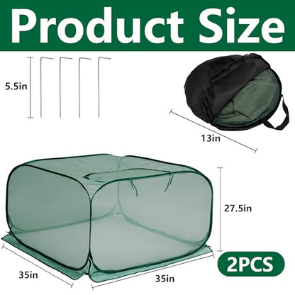 2 Pcs Pop Up Mesh Plant Cover, 35" x 35" x 27.5" Foldable Plant Protector Mesh Plant Enclosure, Garden Net Cage Guard Cover with 8 Ground Stakes for Protecting Plant Vegetable Fruit from Birds Insects - color: 2 Pcs
