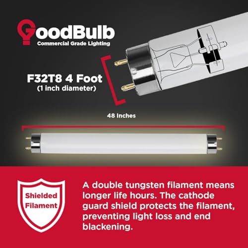 GoodBulb F32T8/835/ECO 32W 48 Inch T8 Fluorescent Light Bulb, 3500K Soft White Medium Bi-Pin Base, 3050 Lumens 86 CRI 24000 Life Hours, Instant/Programmed Start (25 Pack) - color: 3500k