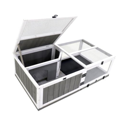 43 Inch Wooden Tortoise Cage, Indoor Outdoor House with Waterproof Trays, Rest and Play Water Area - Durable Acrylic Enclosure, Secure Wire Design, Ideal for Small Reptiles and Amphibians