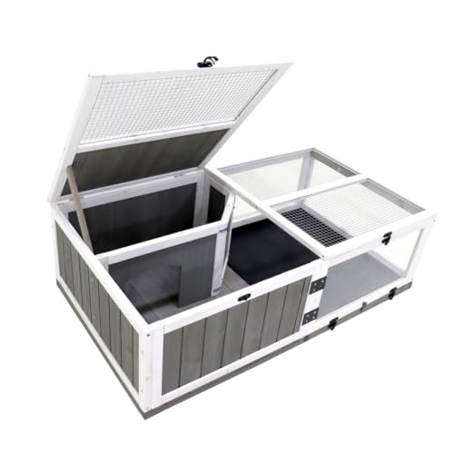 43 Inch Wooden Tortoise Cage, Indoor Outdoor House with Waterproof Trays, Rest and Play Water Area - Durable Acrylic Enclosure, Secure Wire Design, Ideal for Small Reptiles and Amphibians