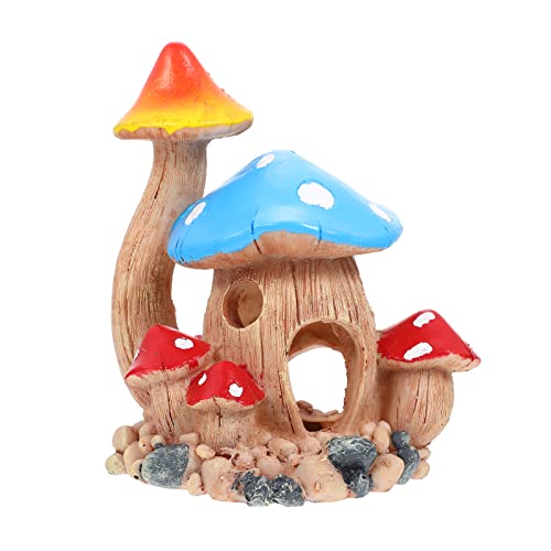 Zerodeko 1PC Resin Mushroom Hideout House, Aquarium Mushroom House Decorations, Fish Tank Cave Ornament for Small Fish Tank Landscape Hideaway Decor, Decoration - color: Colorful