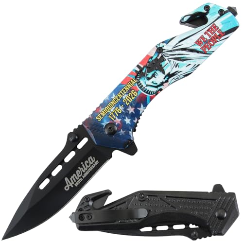 Snake Eye Tactical Folding Pocket Knife - God Bless America 250th Anniversary Patriotic Design - Metal Handle with Pocket Clip (Statue Of Liberty) - color: Statue Of Liberty