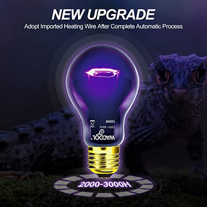 WACOOL 4Pack Reptile Night Heat Lamp, 100W Night Heat Lamp for Reptiles & Amphibians,Simulate Nature Moonlight Purple Night Light for Bearded Dragon Lizard Snake Crab…