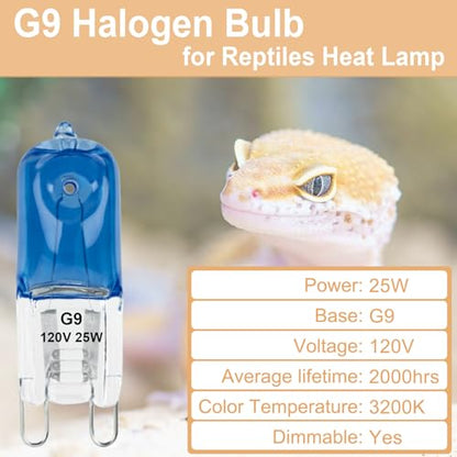 G9 Heat Lamp Bulbs for Reptile,Day Blue, Mini Halogen Bulb 25W, Infrared Reptile Heat Lamp for Bearded Dragon Gecko Turtle Lizard, Pack of 2 - size: 25W-2Pcs